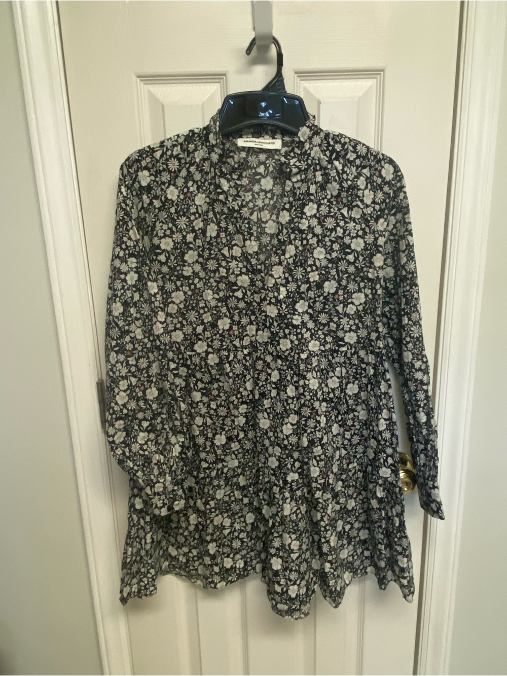 Amanda Uprichard Black and White Floral V-Neck Dress